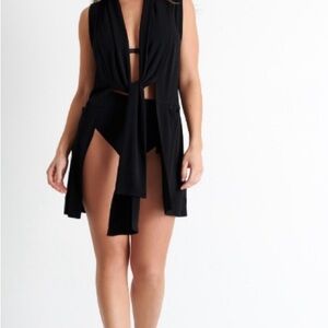 SHAN NWOT Black Dual Swim Coverup or wear as a vest....it's a Sleek Design !